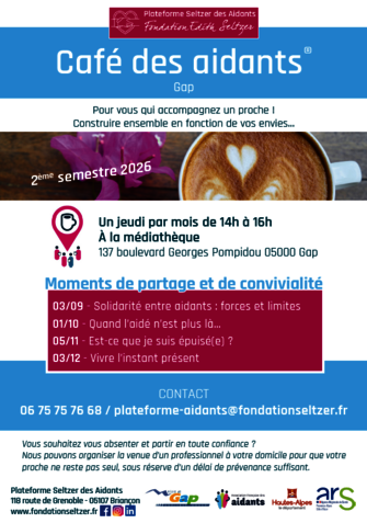 Café des Aidants Gap - automne 2026 - © © 2026 Fondation Edith Seltzer Café des Aidants Gap - automne 2026 - © © 2026 Fondation Edith Seltzer
