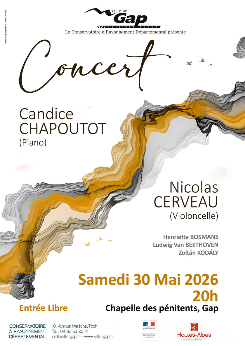 Concert des professeurs du conservatoire Candice CHAPOUTOT (piano) et Nicolas CERVEAU (violoncelle)_Gap